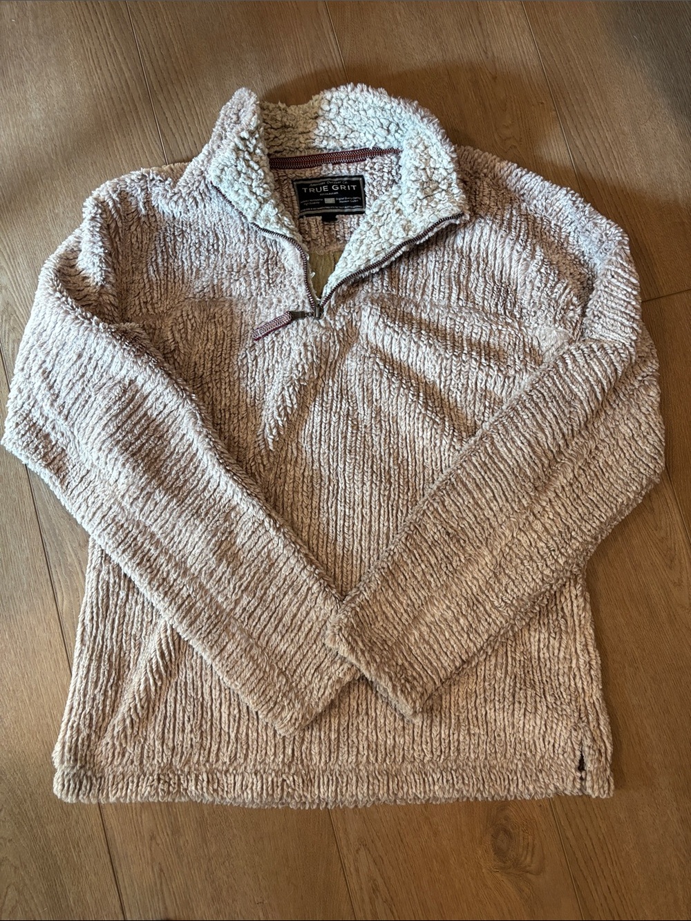 True Grit Men's Beige Sherpa Zip-Up Pullover Sweater